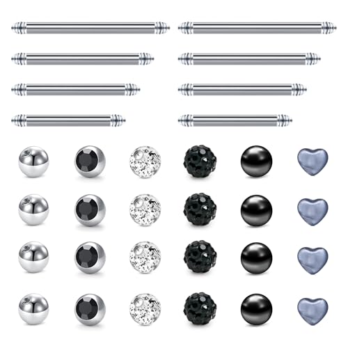 Briana Williams Zungenpiercing Brustwarzenpiercing Chirurgenstahl 14G Piercing Barbell Silber 12/14/16/18/20mm Stablänge