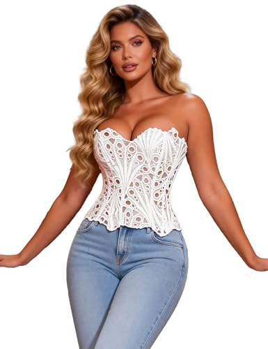 ohmydear Korsett Renaissance Damen Transparente mit 14 Boned, Weiß, M