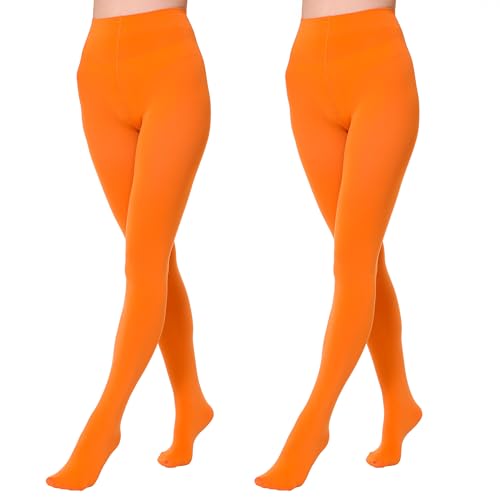 EVERSWE 2 Pairs Women's Microfiber Opaque Tights (L-XL, Orange)