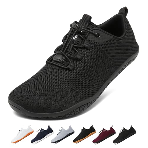 Geweo Barfußschuhe Herren Damen Sommer Bequeme Barfuss Schuhe Sneaker mit Breite Zehenbox für Sport Fitness Gym Schuhe Leicht Atmungsaktiv Turnschuhe Zero-Drop Sohle Barefoot Shoe Unisex Schwarz 40EU
