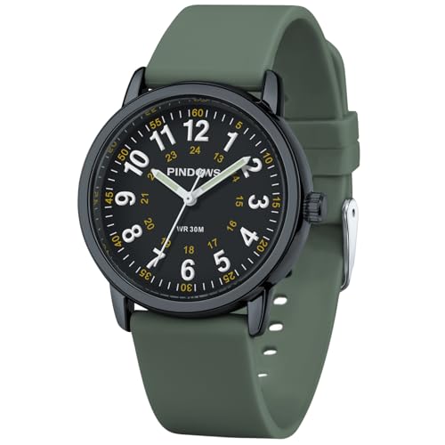 Analoge Quarzarmbanduhr von PINDOWS mit Silikonband für Damen, Junge Damen und Studierende; leicht ablesbar, wasserfest, Unisex-Armbanduhr, leuchtendes Zifferblatt.