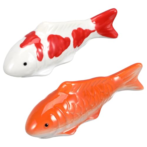 VANZACK Schwimmende Fische,2 Stück schwimmende Keramik-Koi-Fische, schwimmende Goldfische, Koi-Fische, realistische Koi-Fischstatue, Koi-Fisch-Dekoration für Feengarten, Teichbrunnen