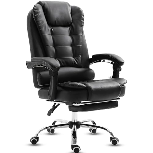 Retoo Bürostuhl Ergonomisch, Executivesessel PU-Leder mit Lendenstütze und Ausziehbarer, Ergonomischer Chefsessel bis 130kg Höhenverstellbar, Schreibtischstuhl Butterfly Mechanik für Büro Home Office