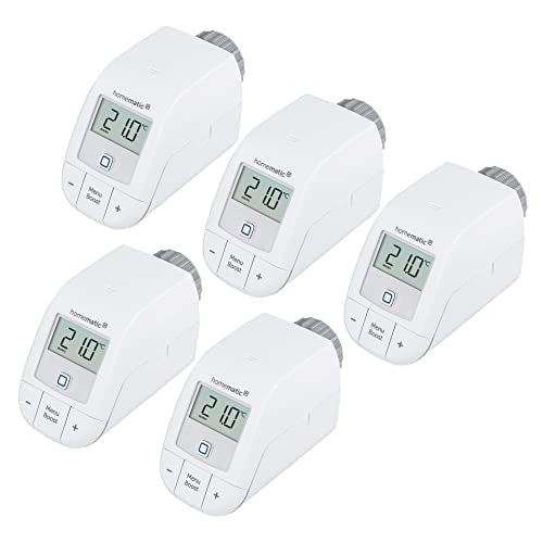 Homematic IP 5er Set Smart Home Heizkörperthermostat – Basic, digitaler Thermostat Heizung, Steuerung per App, Alexa, Google Assistant, einfache Installation, Energie sparen, 156541A0