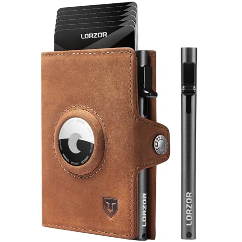 LORZOR® Airtag Wallet, Slim Wallet mit Münzfach, Portmonee Herren aus echtem Leder, RFID Blocker Portemonnaie, kartenetui Herren Platz für 10 Karten, Geldbeutel für Männer