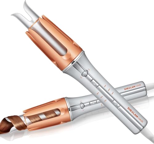 SHEGLAM Automatische Lockenstab mit Keramikbeschichtung, 3 Temperaturstufen (170-210°C), Schnellaufheizend – Selbstrotierender Lockenwickler für Locken (32mm)