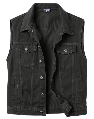 SUSHIMIAN Herren Jeansweste Biker Kutte Weste Ärmellose Jeansjacke Kutte Motorrad Jeans Weste für Männer, Schwarz, L