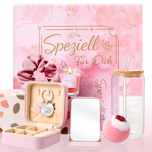 Kesote Geschenke für Frauen - 8tlg Personalisiertes Geschenkset mit Duftkerze & Becher - Geburtstagsgeschenk für Mama, Beste Freundin, Sie - Entspannung & Wellness Geschenke Weihnachten