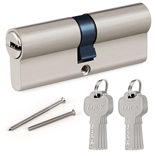 Hengsong Schließzylinder,Zylinderschloss 40 40,Profilzylinder,Doppelzylinder mit 8 Schlüsseln,Türschloss,Geeignet für alle Arten von Türen, aus Zinklegierung, Doppelzylinder-Zylinder,Silber