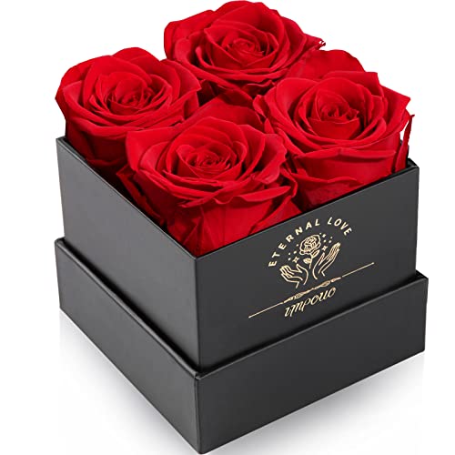 Impouo Ewige Rose,4 Infinity Rosen,Rosenbox,Konservierte Rose,Geburtstagsgeschenke FüR Frauen, Geschenke FüR Mutter/Freundin/Ehefrau/Oma, Geburtstag, Valentinstag,Ewige Blume,Rote rosen