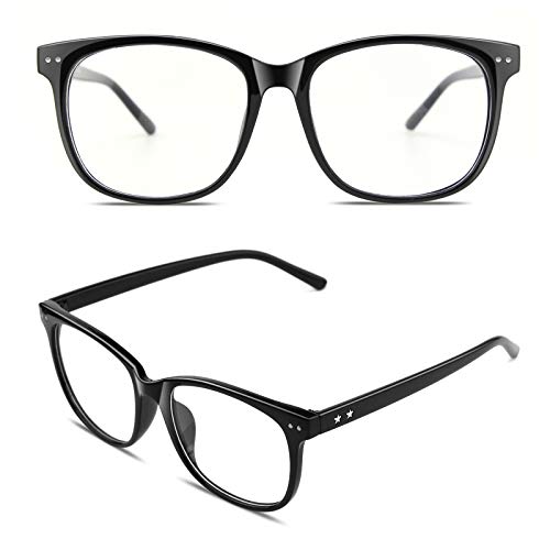 GQUEEN Hornbrille Brille Ohne Stärke Fake Brille Nerdbrille Damen Herren Großer Rahmen UV400,PE1
