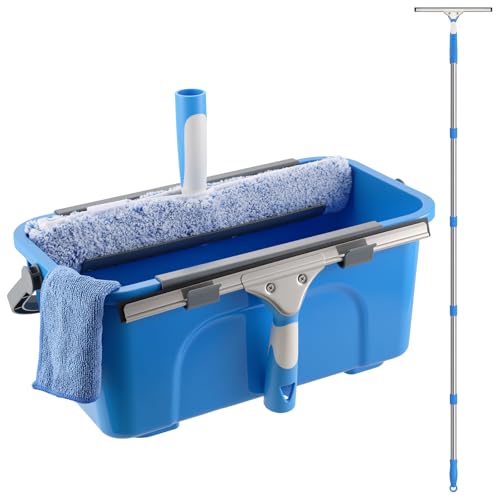 Mitclear Fensterreiniger Set, Eimer 12L, Fensterputzer Teleskopstiel 196CM