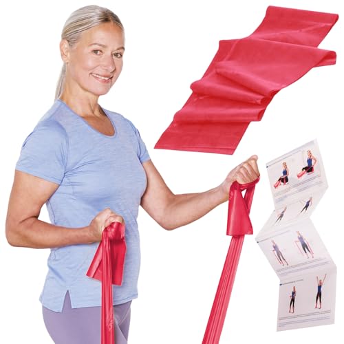 TheraBand 2,50m im PE Beutel mit Anleitung rot | Fitnessband | Gymnastikband | Stretchband für Ganzkörpertraining | Widerstandsband | Training Bands für Zuhause | Fitness Zubehör | 100% Naturlatex