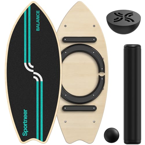 Sportneer Surfin Balance Board Erwachsene 8-in-1 – Gleichgewichtstrainer mit Rolle, Gummiball & Halbkugel – Balanceboard Holz für Core Training, Surfen, Ski & Reha – Sicher, rutschfest, 200 KG