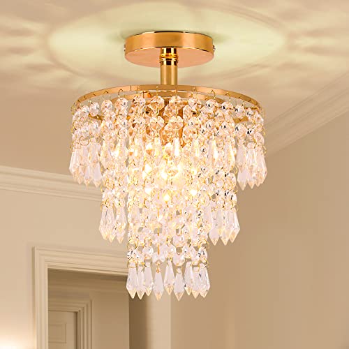 FRIXCHUR Mini Kristall-Kronleuchter Gold 3-stufig E27