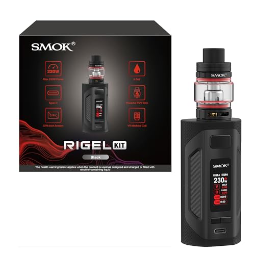 SMOK Rigel Box Mod Kit 230W Vape Gerät Dual 18650 Batterien Nicht Enthalten TFV9 Tank 6.5ml Slide-Top-Füllsystem V9 Mesh Coil USB Typ-C 0.96 Zoll TFT Ohne Nikotin Schwarz