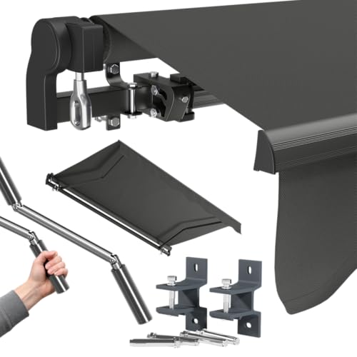 STEELSØN Kestria Markise für Balkon/Dachterrasse/Garten 200x150 cm – Gelenkarmmarkise Blickdicht & wetterfest – Außenrollo mit Kurbel aus Kunststoffgewebe – Sonnenmarkise mit Wandhalterung Anthrazit