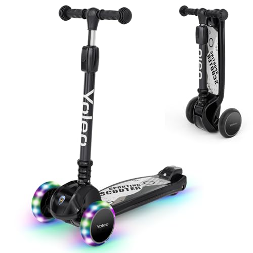 YOLEO Kinderoller Kinderscooter Dreiradscooter mit PU Räder, Reaktionsschnelle Bremsen, 4 Höhenverstellbare, Faltbar Lenker, 50kg Belastbar, für Kleinkinder Jungen Mädchen, ab 3 Jahre (Schwarz)