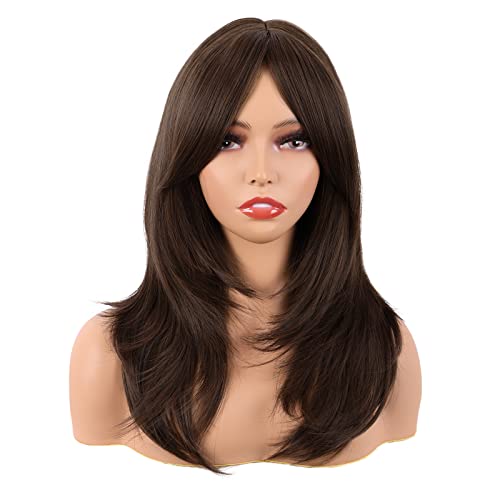 MapofBeauty 50 cm Pony Layered Gerade Shoulder Lange Perücke (Braun)