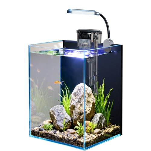 Craftsboys 5.5L Aquarium-Starter-Kits, Nano-Glas-Aquarium mit Filter, LED-Licht für Aquascape DIY kleines Betta-Fischbecken