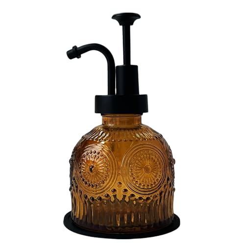 Birugen Vintage-Seifenspender für Badezimmer, Glas-Küchenseifenspender mit Pumpe, Bauernhaus-Optik, niedlich, klein, rustikale Dekoration (braun)