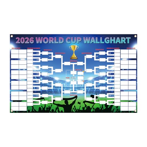 UBBY WM 2026 Spielplan Poster 180 × 110 cm WM Ball 2026 Poster & Finalrunde Enthalten 48 Mannschaften Fussball Geschenk für Fußball-Fans, Familie und Freunde, Party-Dekoration (Trophäe)