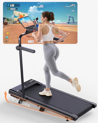 Superun Walking Pad mit Steigung 6% – Laufband für Zuhause max 6km/h & 12km/h mit App und Fernbedienung – Laufband Schreibtisch max 136 kg mit Multi-Runner-Rennen und Training Courses