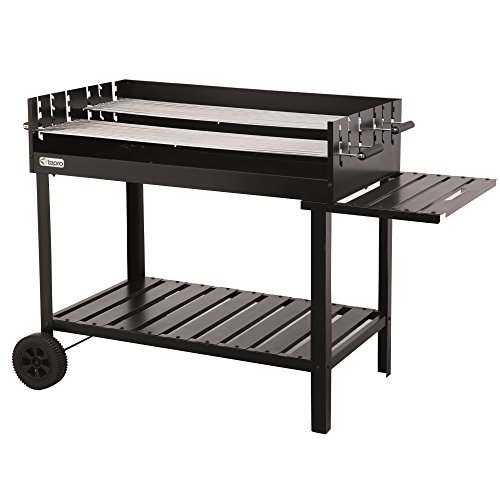 tepro Holzkohlegrill Grillwagen Atlanta, Outdoor BBQ mit Rädern, Höhenverstellbar ca. 77 - 88 cm, Grillfläche: ca. 98 x 56 cm, Maße ca. 135,5 x 63 x 91,2 cm, Schwarz
