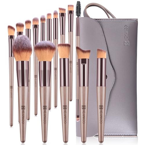 HEYMKGO Pinselset Makeup, Professionelle Make Up Pinsel Set 15-teilig mit Tasche, Champagner Gold Schminkpinsel Kit Lidschatten Make-up Brushes Kabuki Kosmetikpinsel Schminke Geschenksets