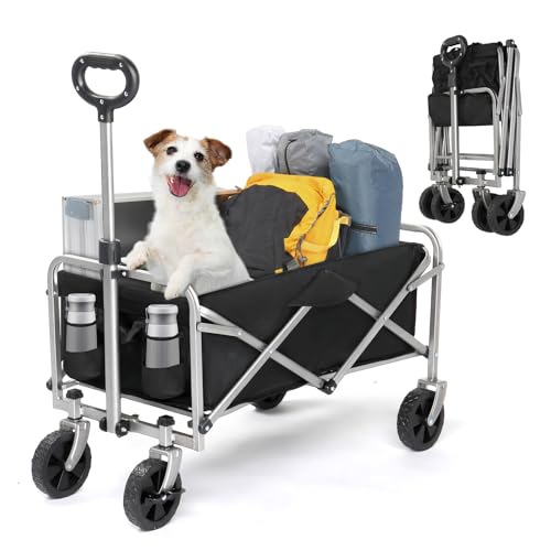 Bonnlo Bollerwagen Faltbar, 100 kg Tragkraft, 600D Oxford-Stoff, Handwagen, Transportwagen Klappbar, Gartenwagen für Camping, Einkäufe, Outdoor & Freizeit, Stahlrahmen, 74,5×45,5×84cm, Schwarz