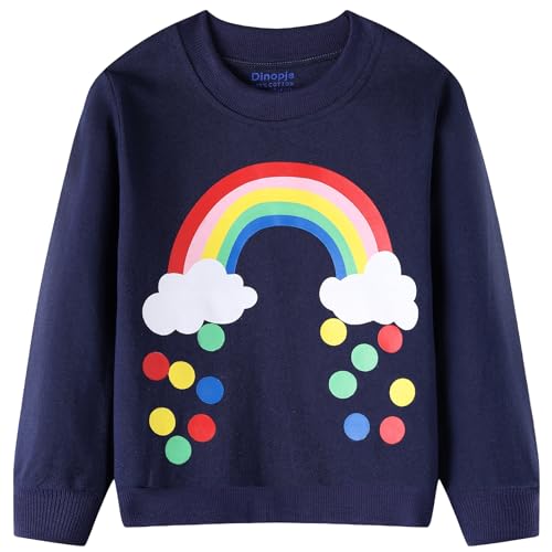 Dinopjs Sweatshirt Mädchen Pullover für Kinder Mädchen Baumwolle Regenbogen Sweater Mädch Langarm Tops Rundhalsausschnitt Kinder-Kleidung Geschenke Alter 3-8 Jahre