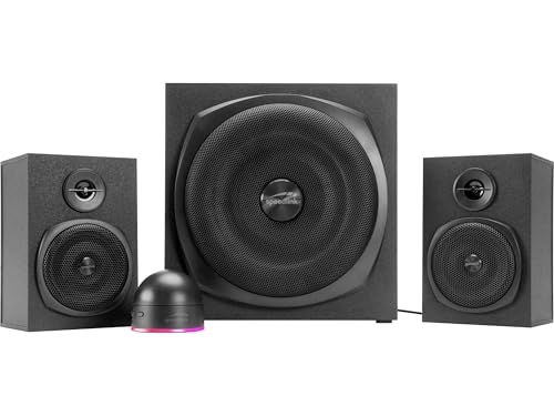 Speedlink Gravity LT PC Lautsprecher 2.1 Soundsystem Bluetooth - mit Subwoofer aus Holz, Aktiv Lautsprechersystem 80 Watt, 3,5mm Klinke AUX, RGB-Tischfernbedienung, schwarz