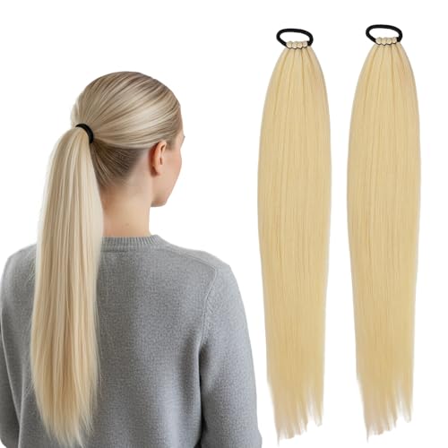 Haarteil, 2 Stück Pferdeschwanz Zopf Extension 65 cm, Echthaar Ponytail Extension, Haarverlängerung für voluminösen Ponytail, 26 Zoll Länge