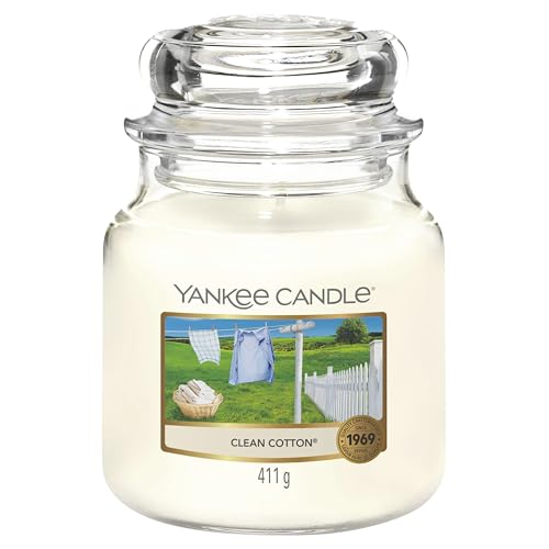 Yankee Candle Duftkerze im Glas (mittelgroß) | Clean Cotton | Brenndauer bis zu 75 Stunden