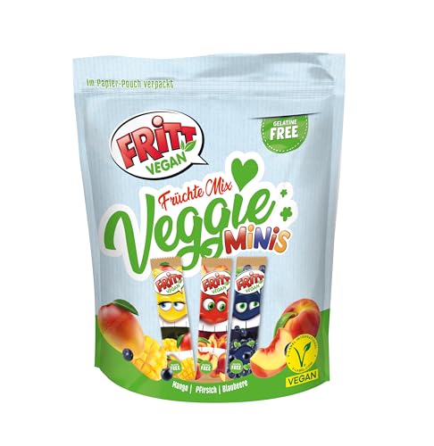 FRITT Vegan Früchte-Mix Minis 135g, 100% Vegan, Mini Kaubonbon-Streifen in 3 verschiedenen Geschmacksrichtungen