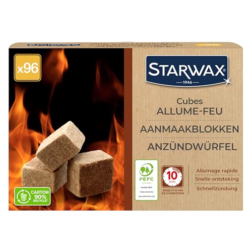 STARWAX Kaminanzünder 96 Würfel, Ofenanzünder & Grillanzünder, geruchlos | Anzündwürfel aus PEFC-zertifiziertem Holz · 10 Min. Brenndauer · für Kaminofen, Holzofen & Holzkohlegrill · geschmacksneutral