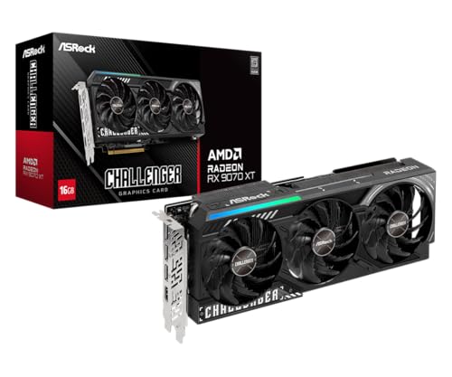 ASRock Radeon RX 9070 XT Challenger 16 GB OC-Grafikkarte, AMD RDNA 4 Architektur, 2970 MHz Boost Clock, 16 GB GDDR6, PCIe 5.0, DisplayPort 2.1a, HDMI 2.1b, Triple Cooling