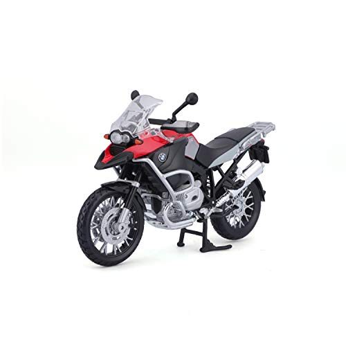 Bauer Spielwaren 2049753 Maisto BMW R 1200 GS: Originalgetreues Motorradmodell, Maßstab 1:12, mit Hinterradfederung und beweglichem Seitenständer, schwarz-rot (531157), Mittel