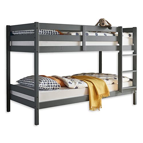 Stella Trading CASPER Modernes Hochbett mit Leiter und zwei Liegeflächen 90 x 200 cm - Platzsparendes Kinder Etagenbett teilmassiv Kiefer, Grau - 97 x 140 x 207 cm (B/H/T)