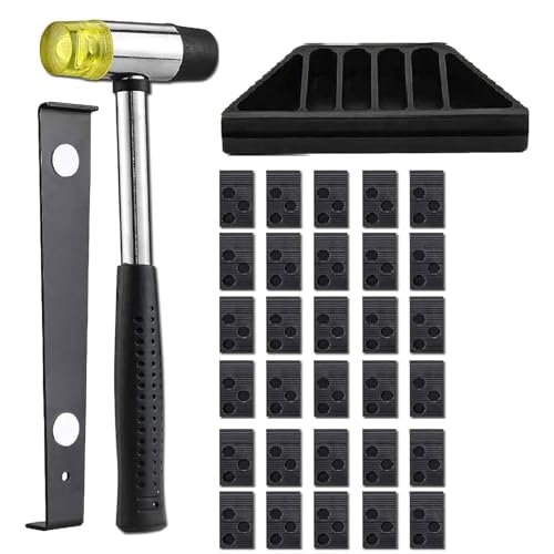 WinHub Vinylboden Verlegeset 33 Stück Laminatboden Set Vinylboden Verlegeset Laminat Holzfußboden Installations Set, 30 Montagekeile, Schlagklotz, Zugstange, Doppelseitiger Hammer