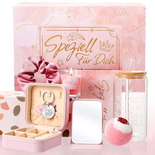 Kesote Geschenke für Frauen - 8tlg Personalisiertes Geschenkset mit Duftkerze & Becher - Geburtstagsgeschenk für Mama, Beste Freundin, Sie - Entspannung & Wellness Geschenke Weihnachten