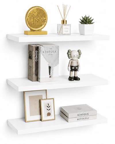 VOGGV Wandregal, Regale Weiß Wand, 3er-Set Schweberegal Weiss Moderne und Dekorative Regale für Schlafzimmer, Küche, Büro, Wohnzimmer usw