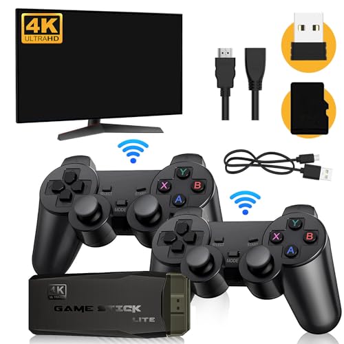 Retro Konsole Plug and Play Game Stick TV Spielkonsole mit 2 Bluetooth Gamepads, 20000+ Spielen, 15 Emulatoren, 4K HDMI Ausgang, Videospielkonsole, USB Wireless Game Stick, Spiele Geschenk (128G)