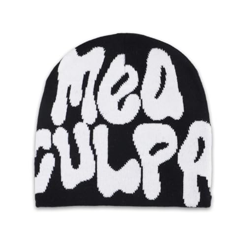 Y2k Beanie,Mea Culpa Mütze Herren Skull Cap Slouchy Beanies Streetwear Coole Mützen Damen Winter Warme Strickmütze Schwarz Spider Web Knitted Hat Wintermütze Männer Haube,für Jungs Jungen Teenager Men