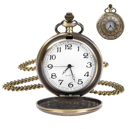 OFFCUP Taschenuhr Vintage Taschenuhr mit Kette Arabisch Ziffern Quarz Taschenuhr Analog Taschen Uhr für Herren, Männer, Frauen, Vater, Opa - Geburtstag Und Jahrestag Geschenk