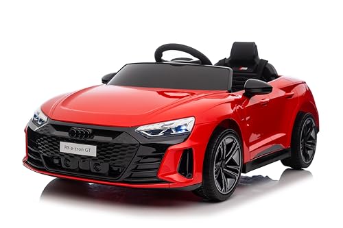 FINOOS Kinder Elektroauto Audi RS E-tron 12V Kinderauto mit 2,4 GHz Fernbedienung, Kinderfahrzeug mit Hupe, LED, Musik, Sanftstart, Elektrofahrzeug mit Hilfsrad, für 1-4 Jahre Kinder (Rot)
