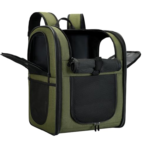 apollo walker HundeRucksack und KatzenRucksack für Kleine Haustiere(Belastbarkeit 2-15kg) - Gepolsterter Rückenstütze Hundetasche Atmungsaktiver Netz-Tierrucksack für Wandern, Reisen, Grün