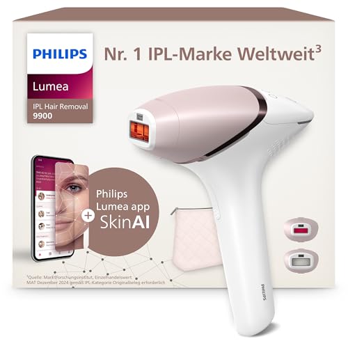 Philips Lumea IPL 9900 Series Haarentfernungsgerät mit SenseIQ & SkinAI Technologie – Alternative zur Laserhaarentfernung – 2 Aufsätze für Körper & Gesicht (BRI950/02)