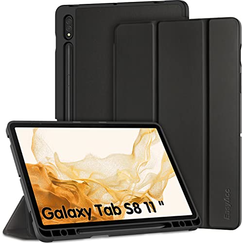EasyAcc Hülle Kompatibel mit Samsung Galaxy Tab S8 2022/ S7 2020 11 Zoll - Ultra Dünn mit Auto aufwachen/Schlaf Funktion Standfunktion Slim PU Leder Schutzhülle, Schwarz