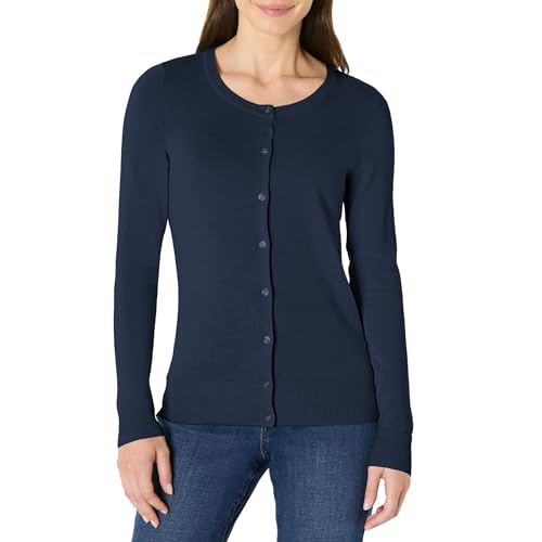 Amazon Essentials Damen Leichte Rundhalsstrickjacke (Erhältlich In Übergröße), Marineblau, M